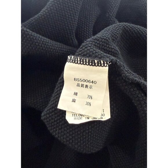 ICHI Antiquites Black Long Sleeve Top Boxy Relaxed Modern Waffle Cotton Linen OS - Picture 9 of 11